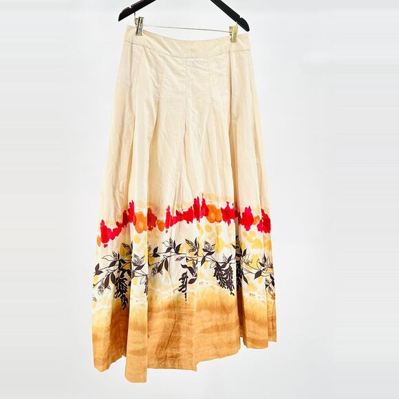 Retro Cream Red Water Color Floral Boho Print Maxi Skirt - Picture 5 of 8